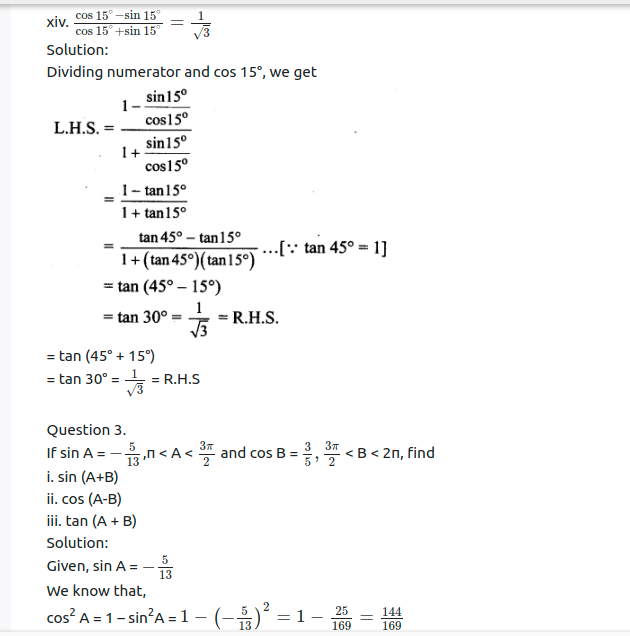 Maharashtra Board Solutions Class 11-Arts & Science Maths (Part 1): Chapter 3- Trigonometry – II Ex 3.1