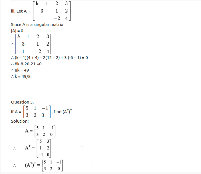 Maharashtra Board Solutions Class 11-Arts & Science Maths (Part 1): Chapter 4- Determinants and Matrices Ex 4.4
