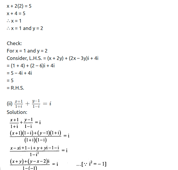 Maharashtra Board Solutions Class 11-Arts & Science Maths (Part 2): Chapter 1- Complex Numbers Ex 1.1