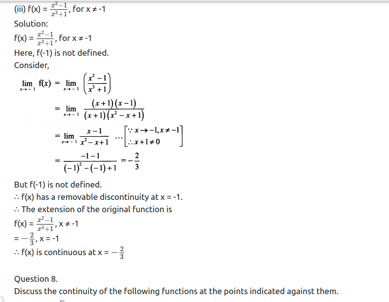 Maharashtra Board Solutions Class 11-Arts & Science Maths (Part 2): Chapter 8- Continuity Ex 8.1