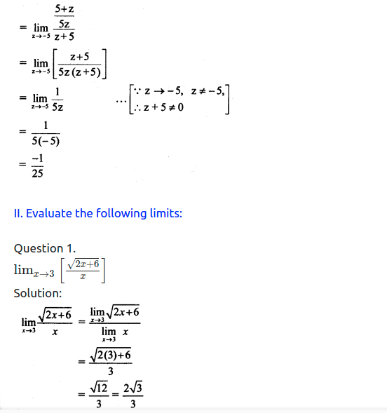 Maharashtra Board Solutions Class 11-Arts & Science Maths (Part 2): Chapter 7- Limits Ex 7.1