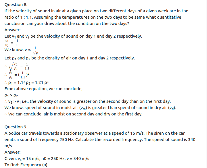 Maharashtra Board Solutions Class 11-Physics: Chapter 8- Sound