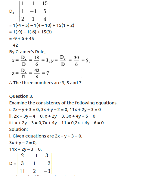 Maharashtra Board Solutions Class 11-Arts & Science Maths (Part 1): Chapter 4- Determinants and Matrices Ex 4.3