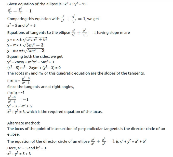 Maharashtra Board Solutions Class 11-Arts & Science Maths (Part 1): Chapter 7- Conic Sections Ex 7.2