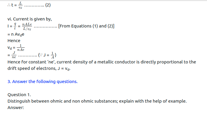 Maharashtra Board Solutions Class 11-Physics: Chapter 11- Electric Current Through Conductors