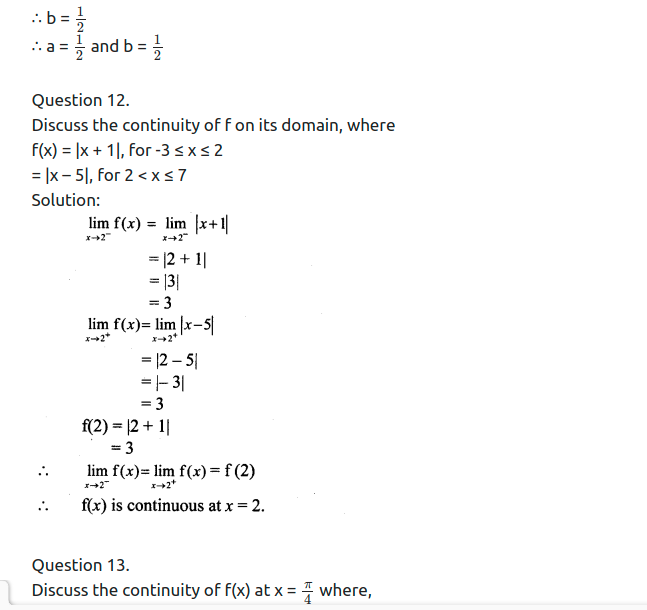 Maharashtra Board Solutions Class 11-Arts & Science Maths (Part 2): Chapter 8- Continuity Ex 8.1
