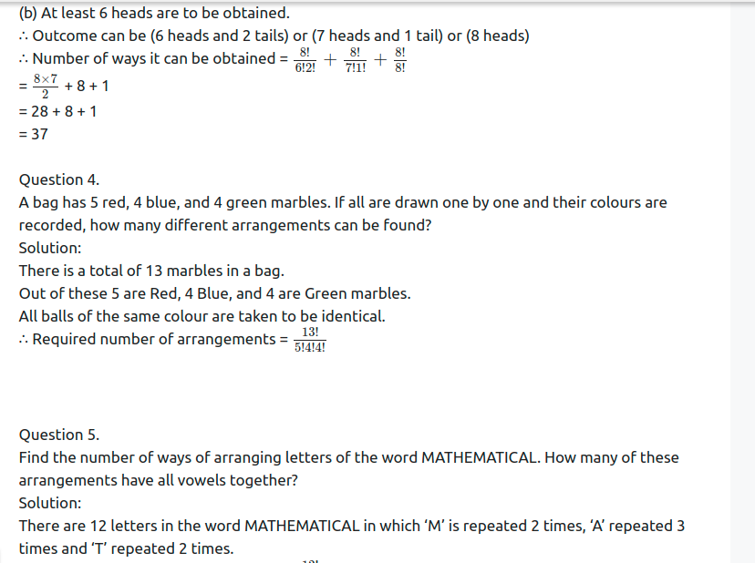 Maharashtra Board Solutions Class 11-Arts & Science Maths (Part 2): Chapter 3- Permutations and Combination Ex . 3.4