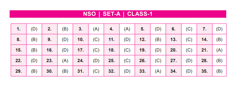 NSO Set-A Answer Key 2022 for Class 1