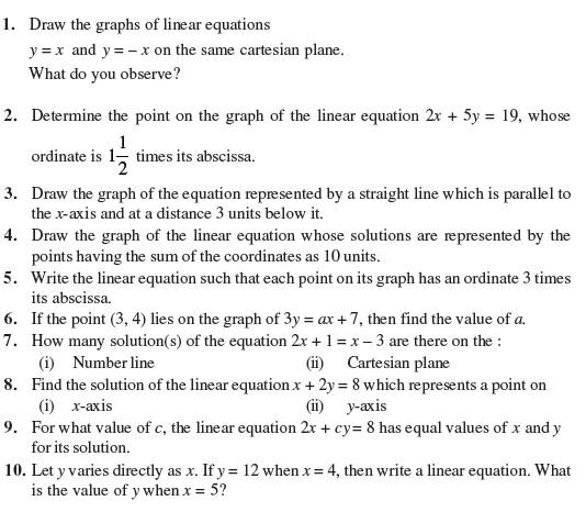 Class 9 Important Questions for Maths - Linear Equations in Two Variables