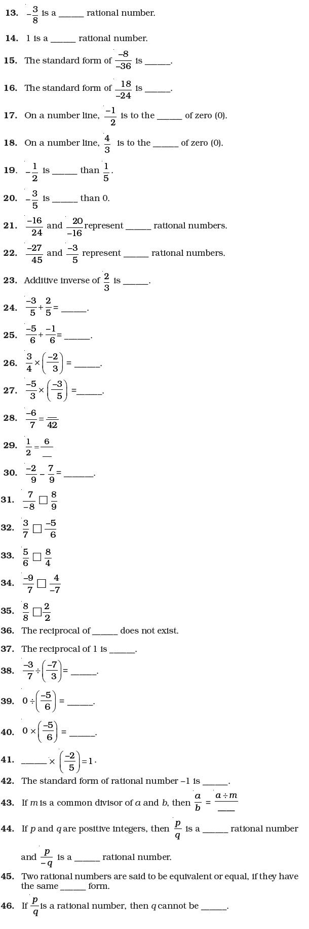 Class 7 Important Questions for Maths – Rational Numbers