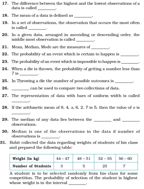 Class 7 Important Questions for Maths – Data Handling