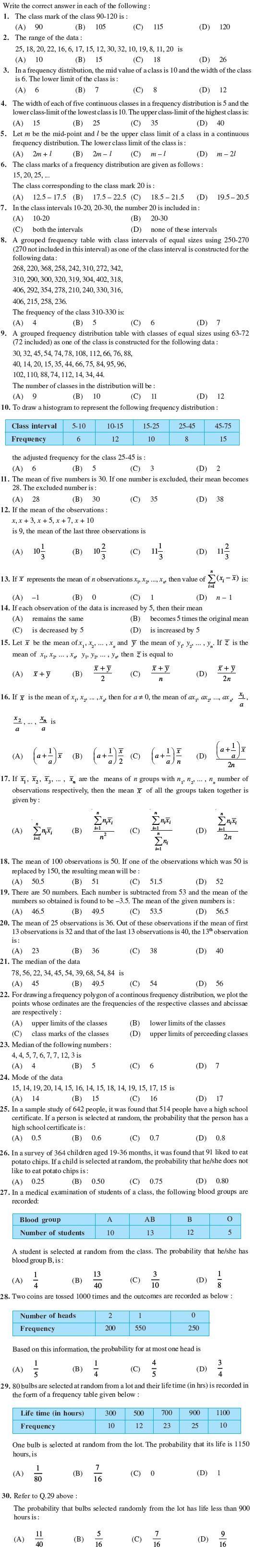 Class 9 Important Questions for Maths - Statistics and Probability