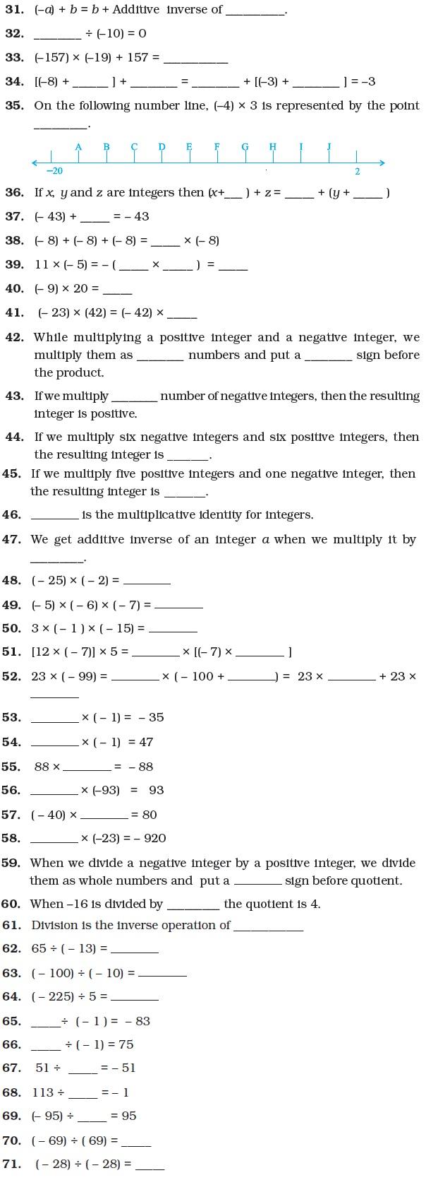 Class 7 Important Questions for Maths – Integers