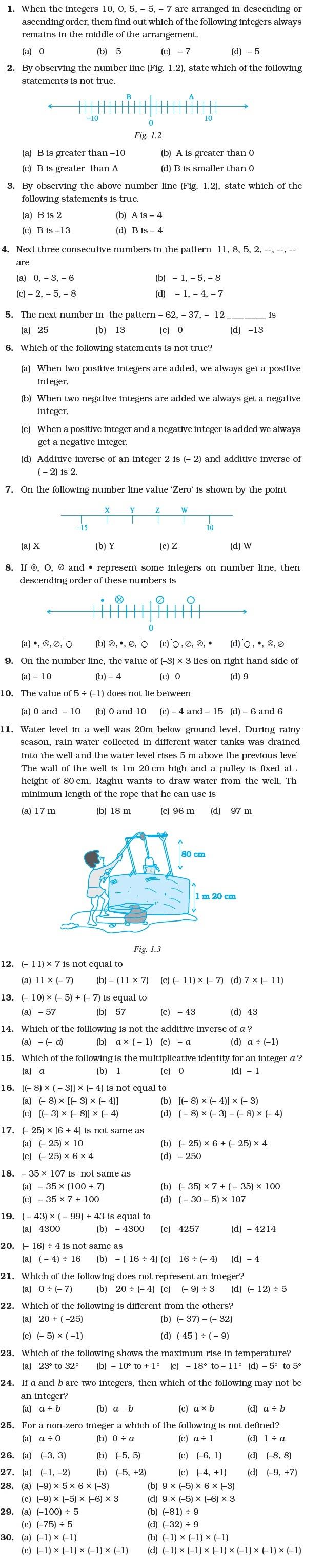 Class 7 Important Questions for Maths – Integers
