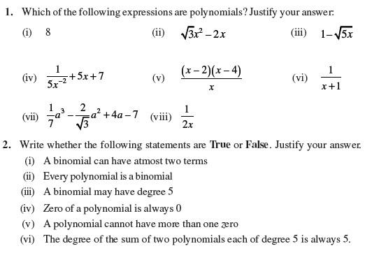 Class 9 Important Questions for Maths - Polynomials/