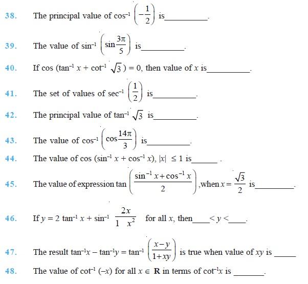 Class 12 Important Questions for Maths - Inverse Trigonometric Function