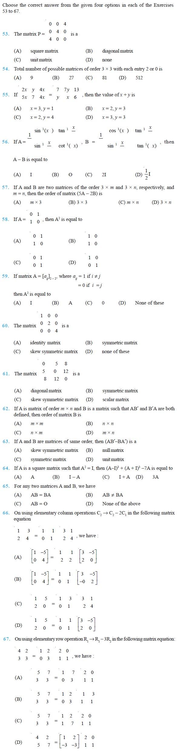 Class 12 Important Questions for Maths - Matrices