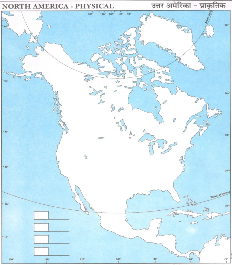 Physical Map of North America for Students